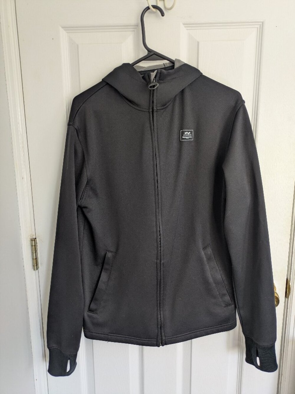 Foursquare Full Zip Hoodie Black Jacket with Thumb Holes and Full Zip Size S